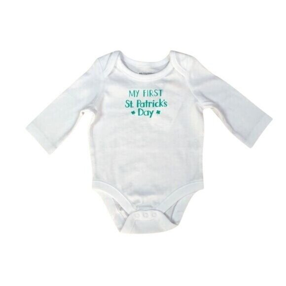 Gymboree Baby Long Sleeve One Piece NB NWT St. Patrick’s Day White Cotton - Picture 1 of 4